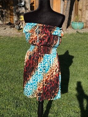 Grass Collection Strapless Animal-Print Dress/Cover up